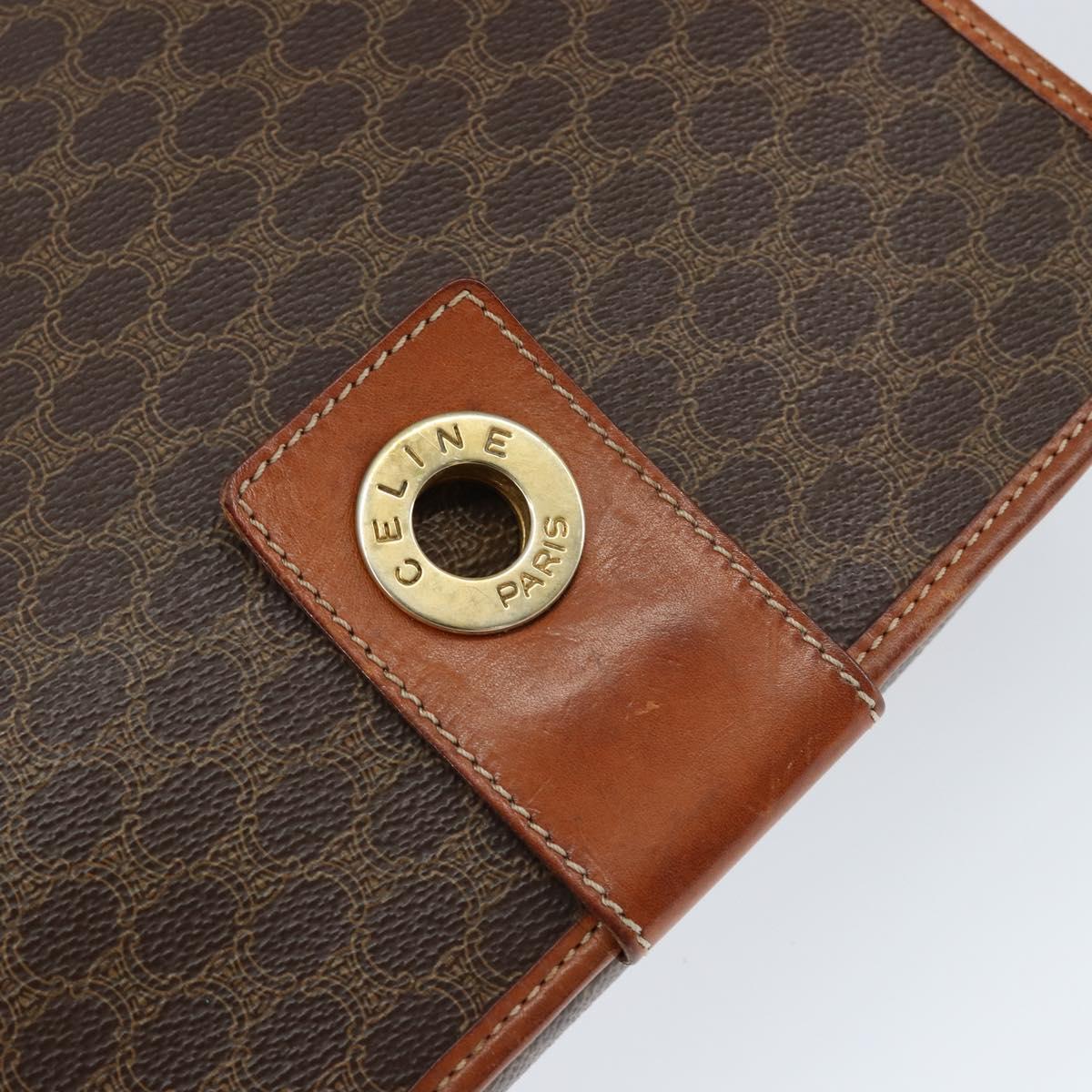 CELINE Macadam Canvas Shoulder Bag PVC Leather Brown Gold Auth 149062