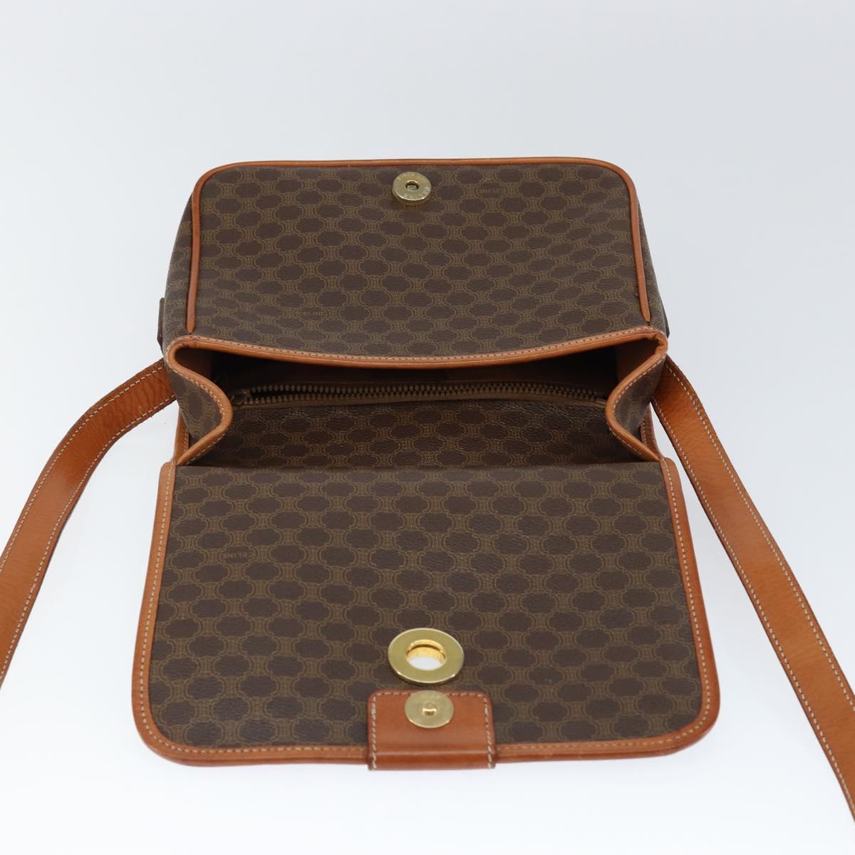 CELINE Macadam Canvas Shoulder Bag PVC Leather Brown Gold Auth 149062