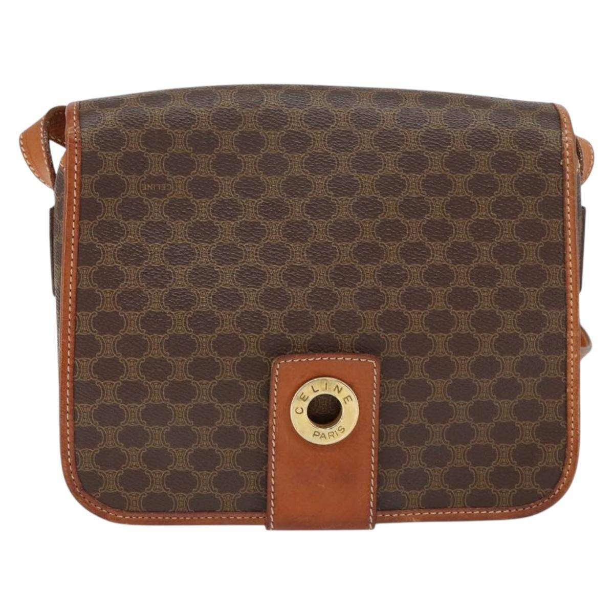 CELINE Macadam Canvas Shoulder Bag PVC Leather Brown Gold Auth 149062