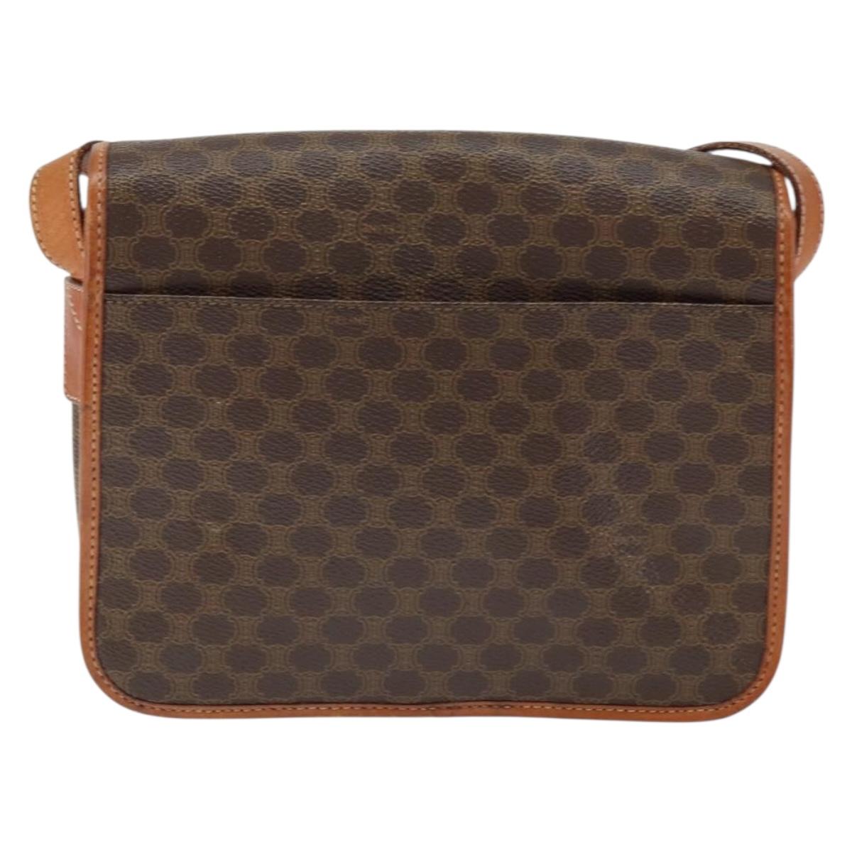 CELINE Macadam Canvas Shoulder Bag PVC Leather Brown Gold Auth 149062