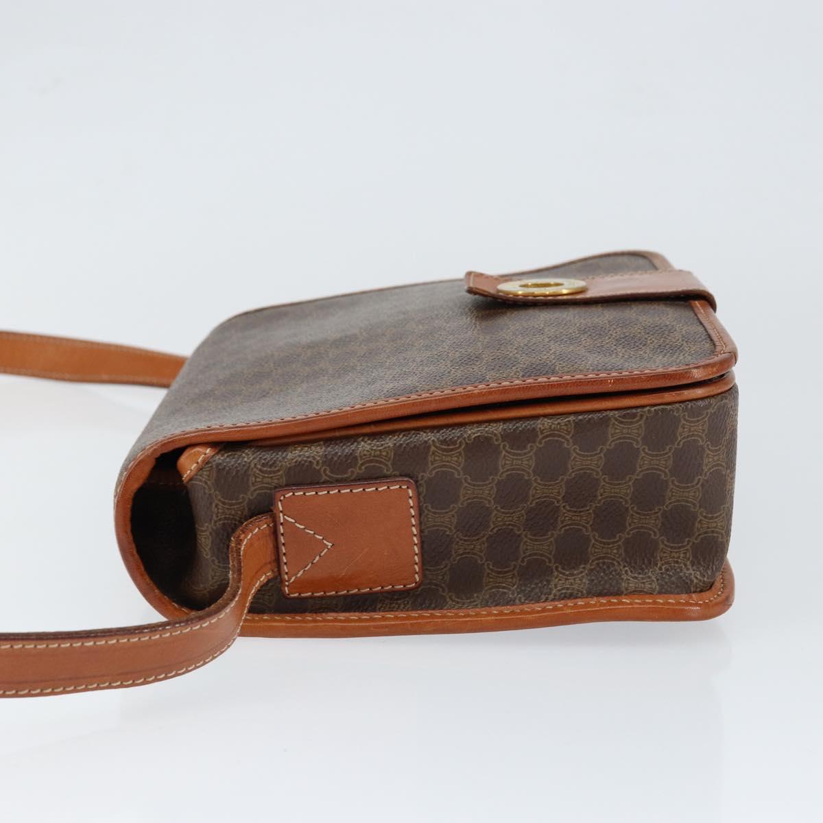 CELINE Macadam Canvas Shoulder Bag PVC Leather Brown Gold Auth 149062