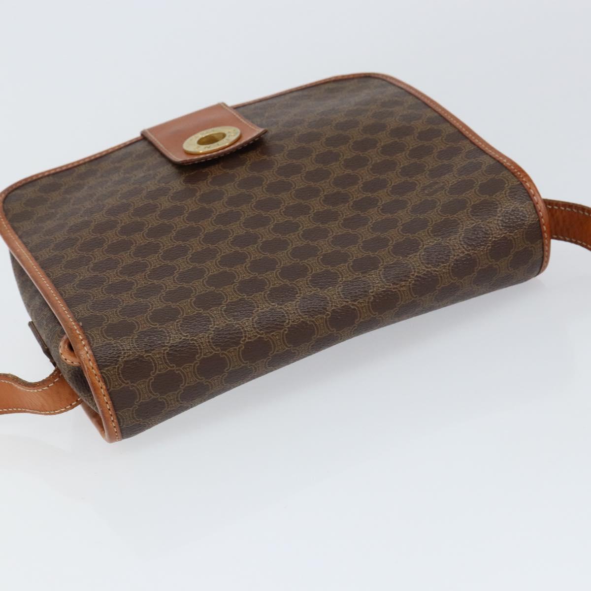 CELINE Macadam Canvas Shoulder Bag PVC Leather Brown Gold Auth 149062