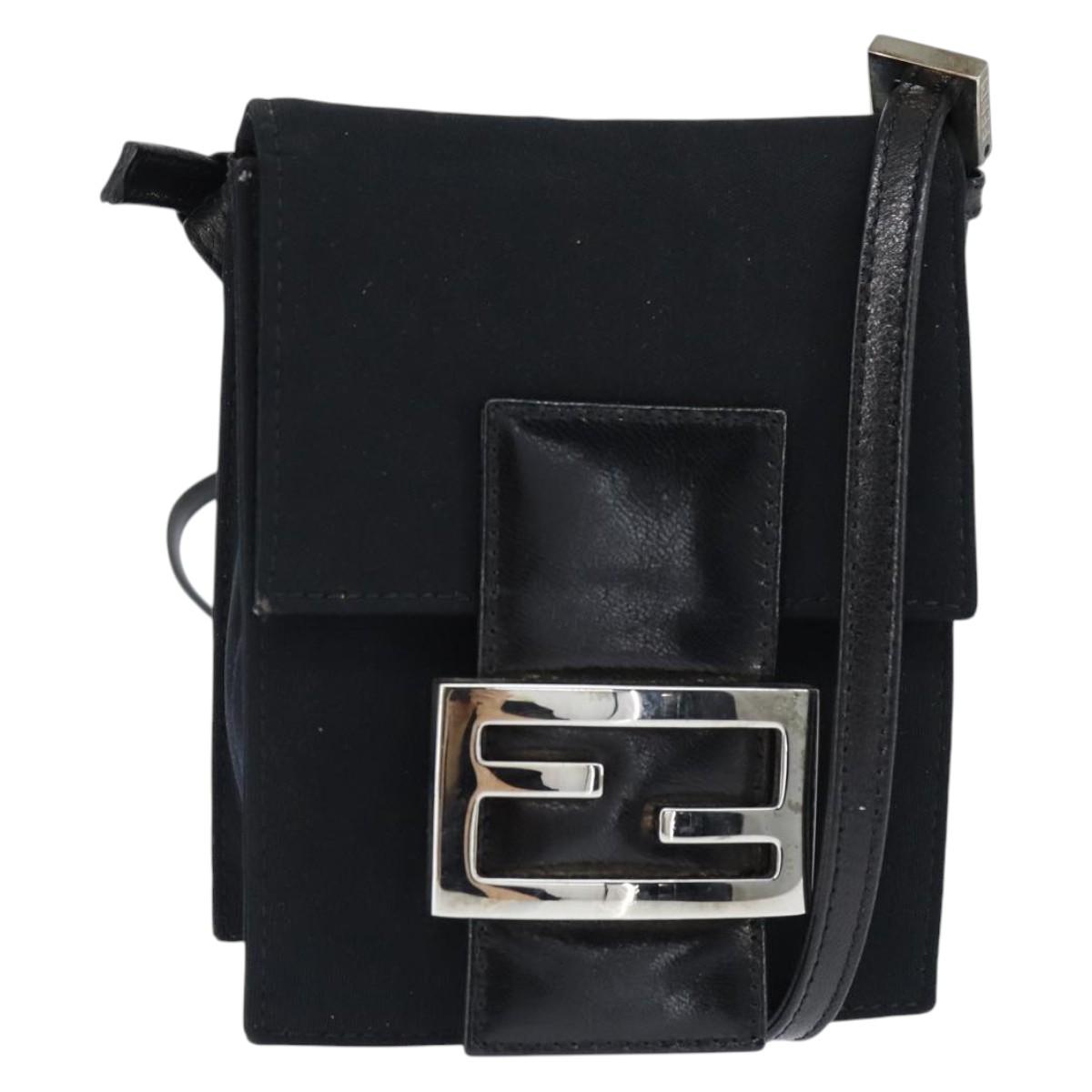 FENDI Mamma Baguette Shoulder Bag Nylon Black Silver Auth 149063