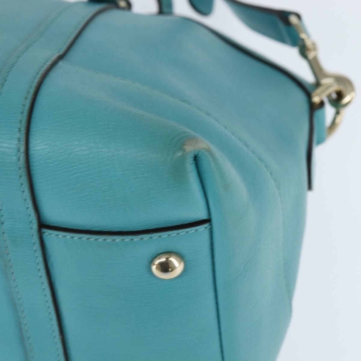 GUCCI Hand Bag Leather 2way Turquoise Blue Gold 309614 Auth 149064
