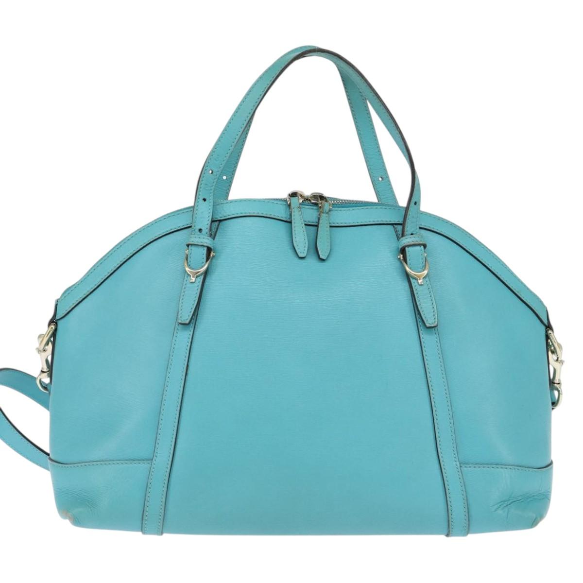 GUCCI Hand Bag Leather 2way Turquoise Blue Gold 309614 Auth 149064
