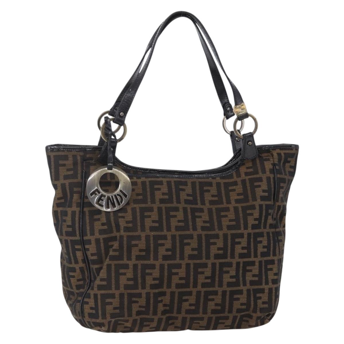 FENDI Zucca Canvas Tote Bag Black Brown Auth 149065