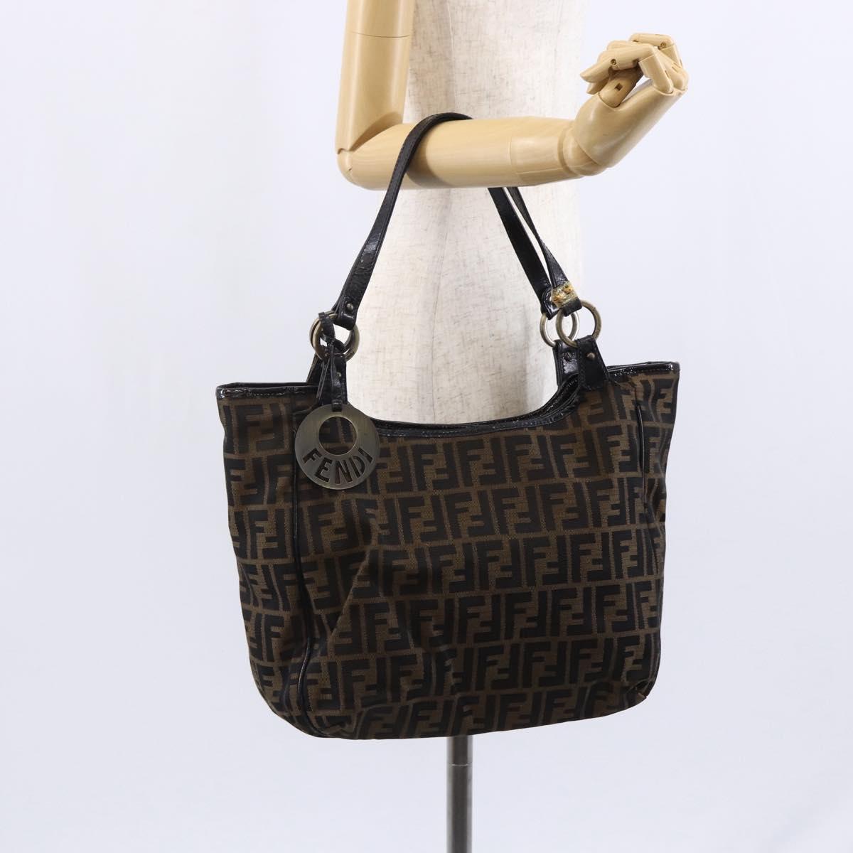 FENDI Zucca Canvas Tote Bag Black Brown Auth 149065