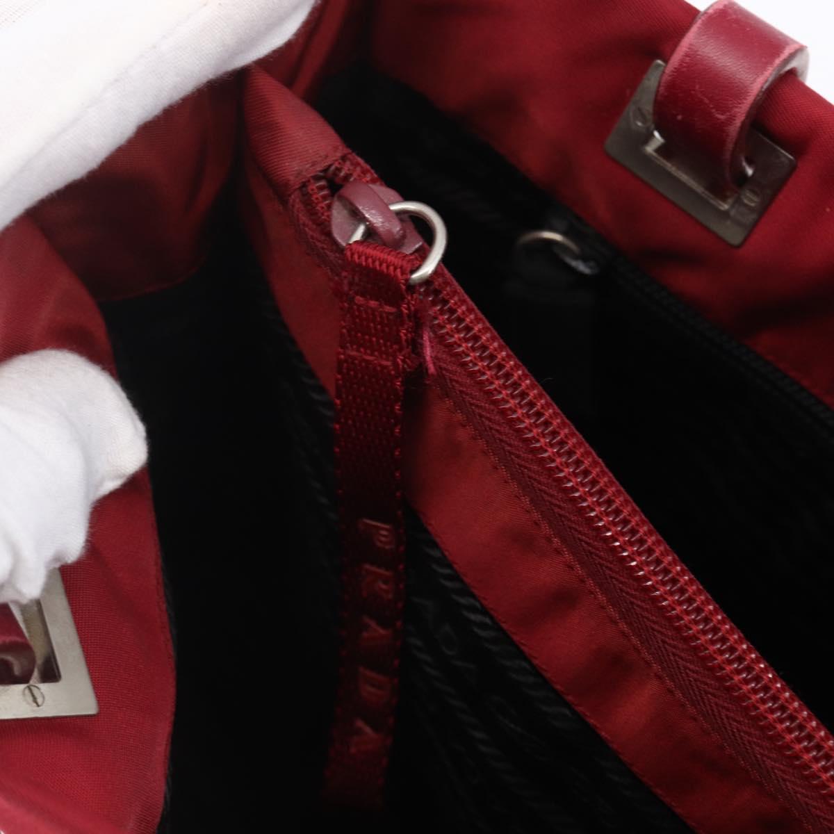 PRADA Tote Bag Nylon Red Silver Auth 149067