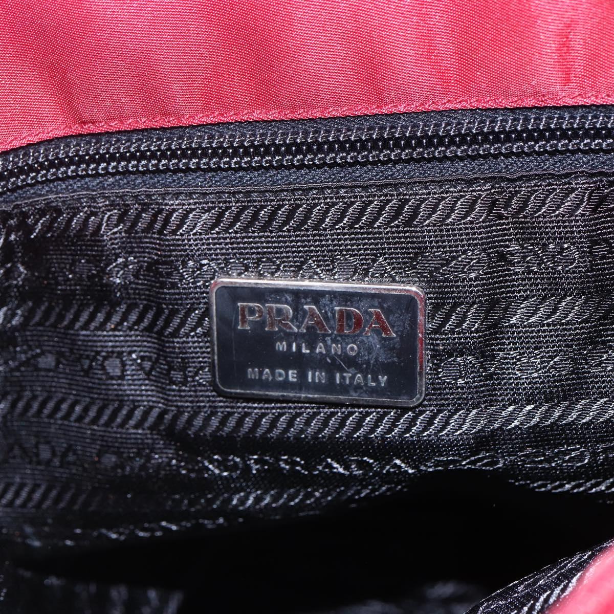 PRADA Tote Bag Nylon Red Silver Auth 149067