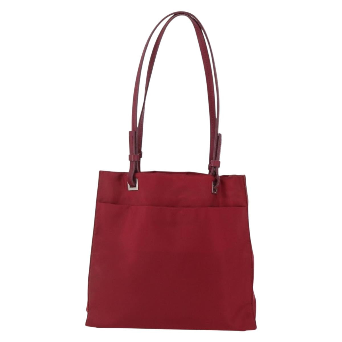 PRADA Tote Bag Nylon Red Silver Auth 149067