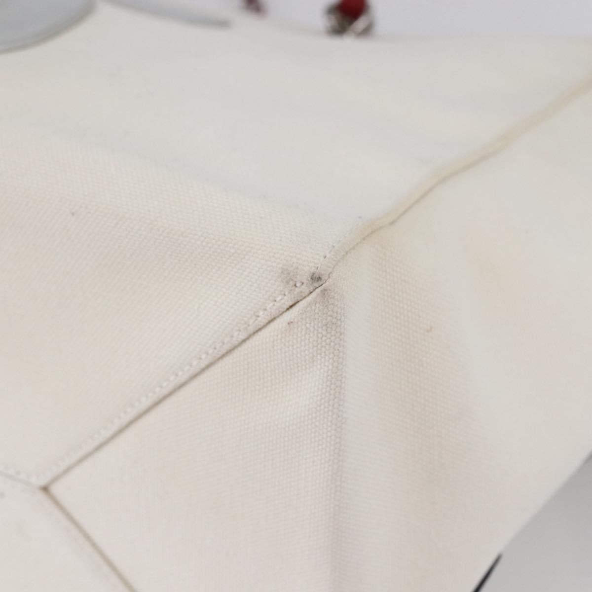 CHANEL Choco Bar Chain Shoulder Bag No5 Canvas Ivory Silver CC Auth 149068