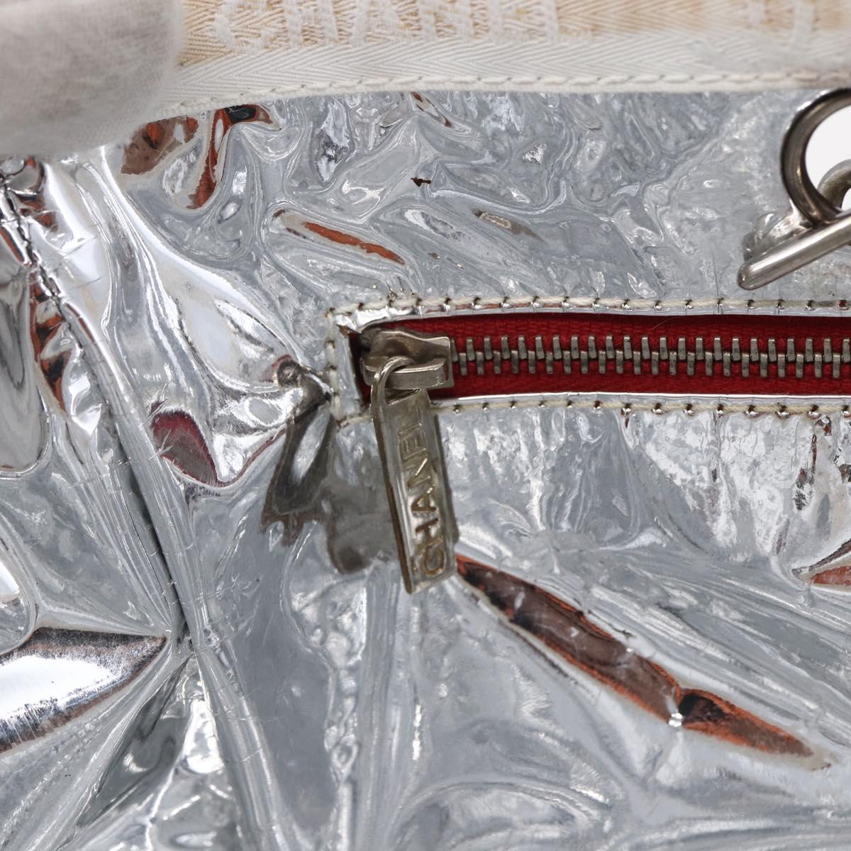 CHANEL Choco Bar Chain Shoulder Bag No5 Canvas Ivory Silver CC Auth 149068