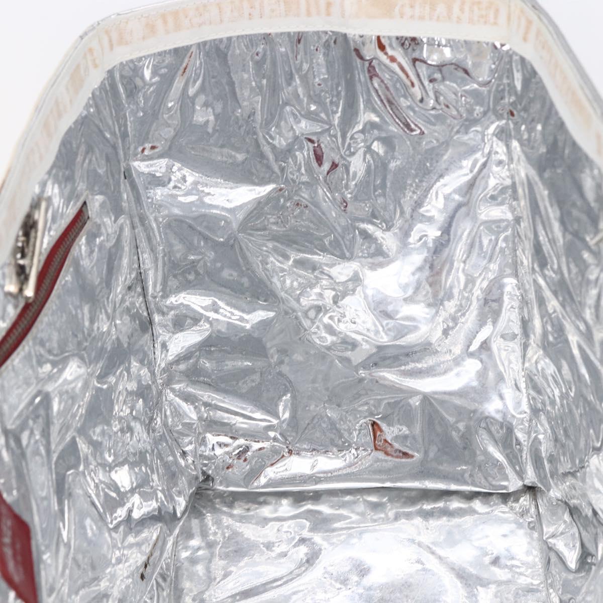 CHANEL Choco Bar Chain Shoulder Bag No5 Canvas Ivory Silver CC Auth 149068