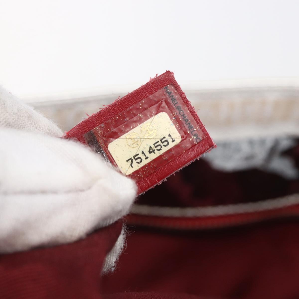 CHANEL Choco Bar Chain Shoulder Bag No5 Canvas Ivory Silver CC Auth 149068