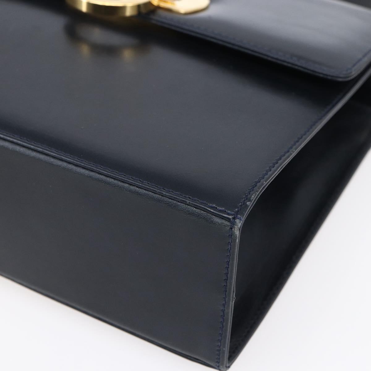 Salvatore Ferragamo Gancini Shoulder Bag Leather Navy Gold Auth 149086