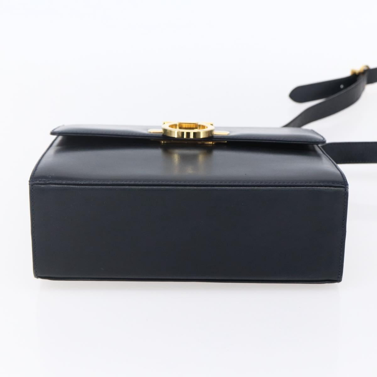 Salvatore Ferragamo Gancini Shoulder Bag Leather Navy Gold Auth 149086