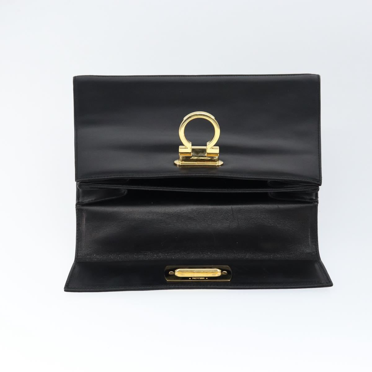 Salvatore Ferragamo Gancini Hand Bag Leather Black Gold Auth 149087