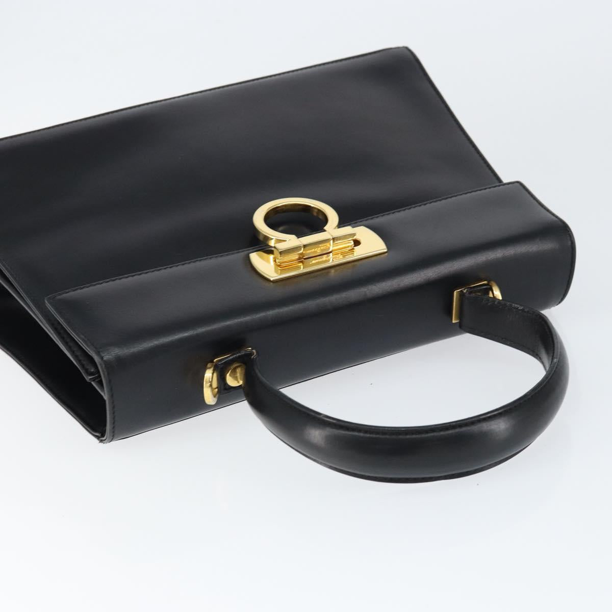 Salvatore Ferragamo Gancini Hand Bag Leather Black Gold Auth 149087