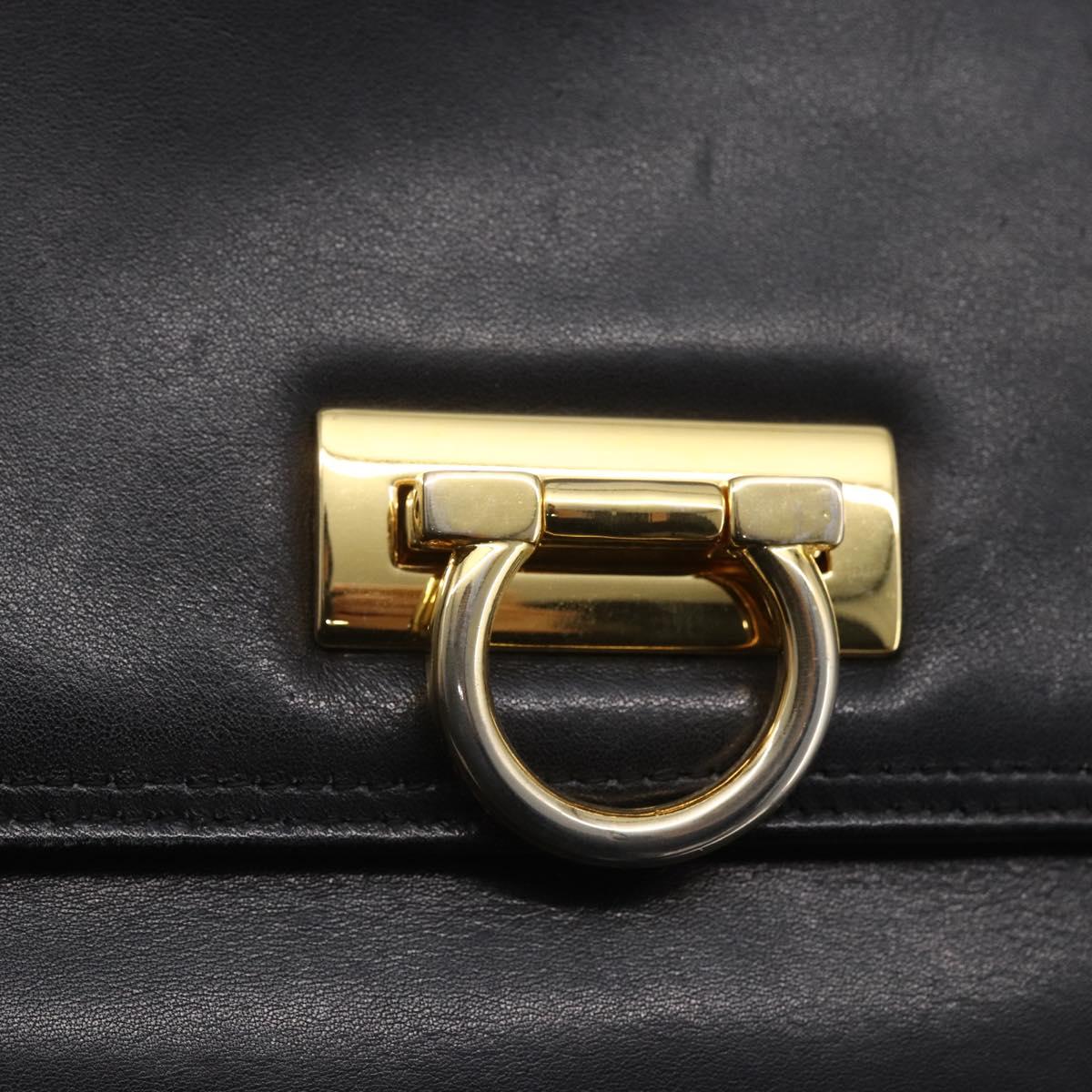 BALLY Hand Bag Leather Black Gold Auth 149088