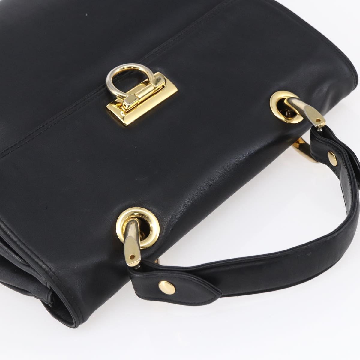 BALLY Hand Bag Leather Black Gold Auth 149088