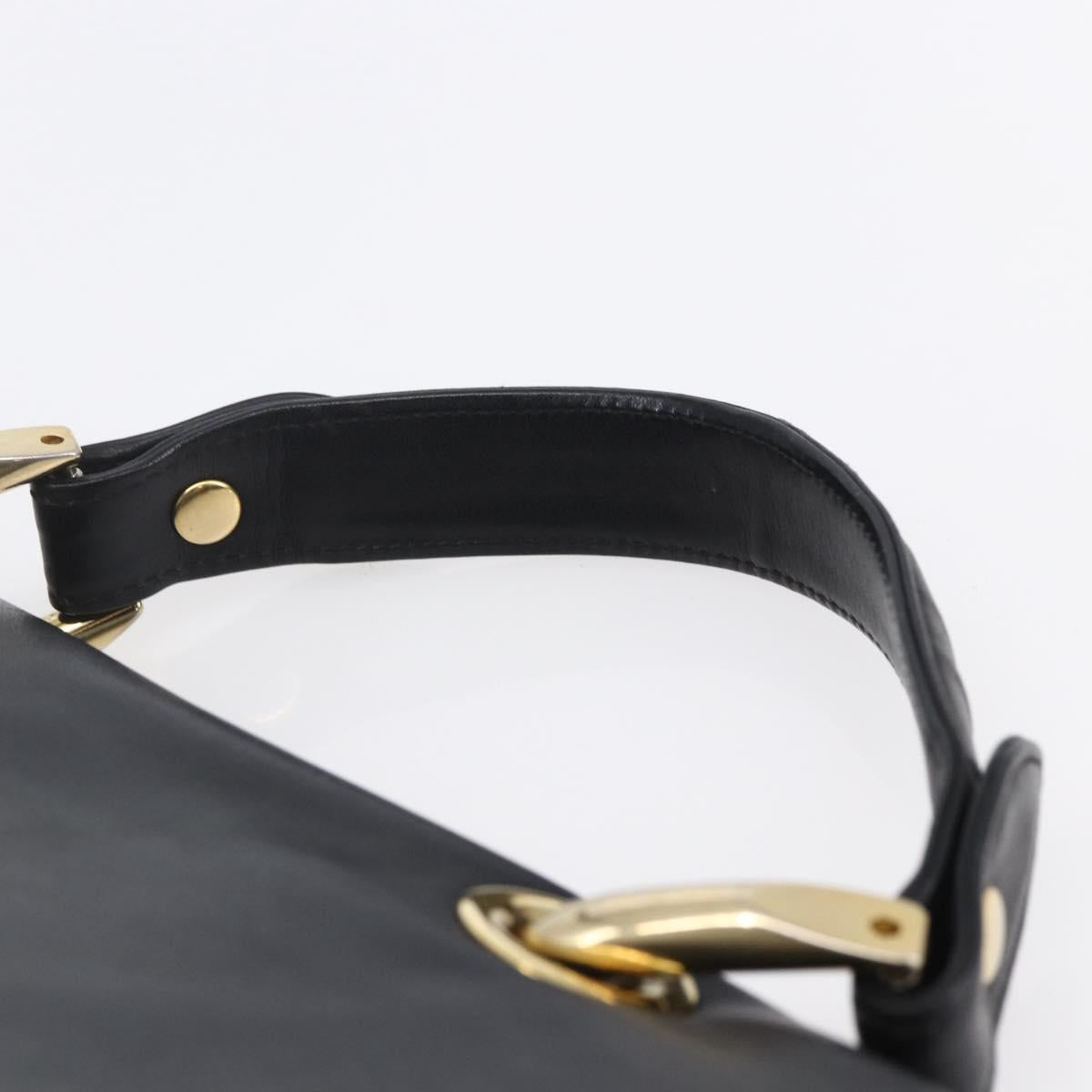 BALLY Hand Bag Leather Black Gold Auth 149088