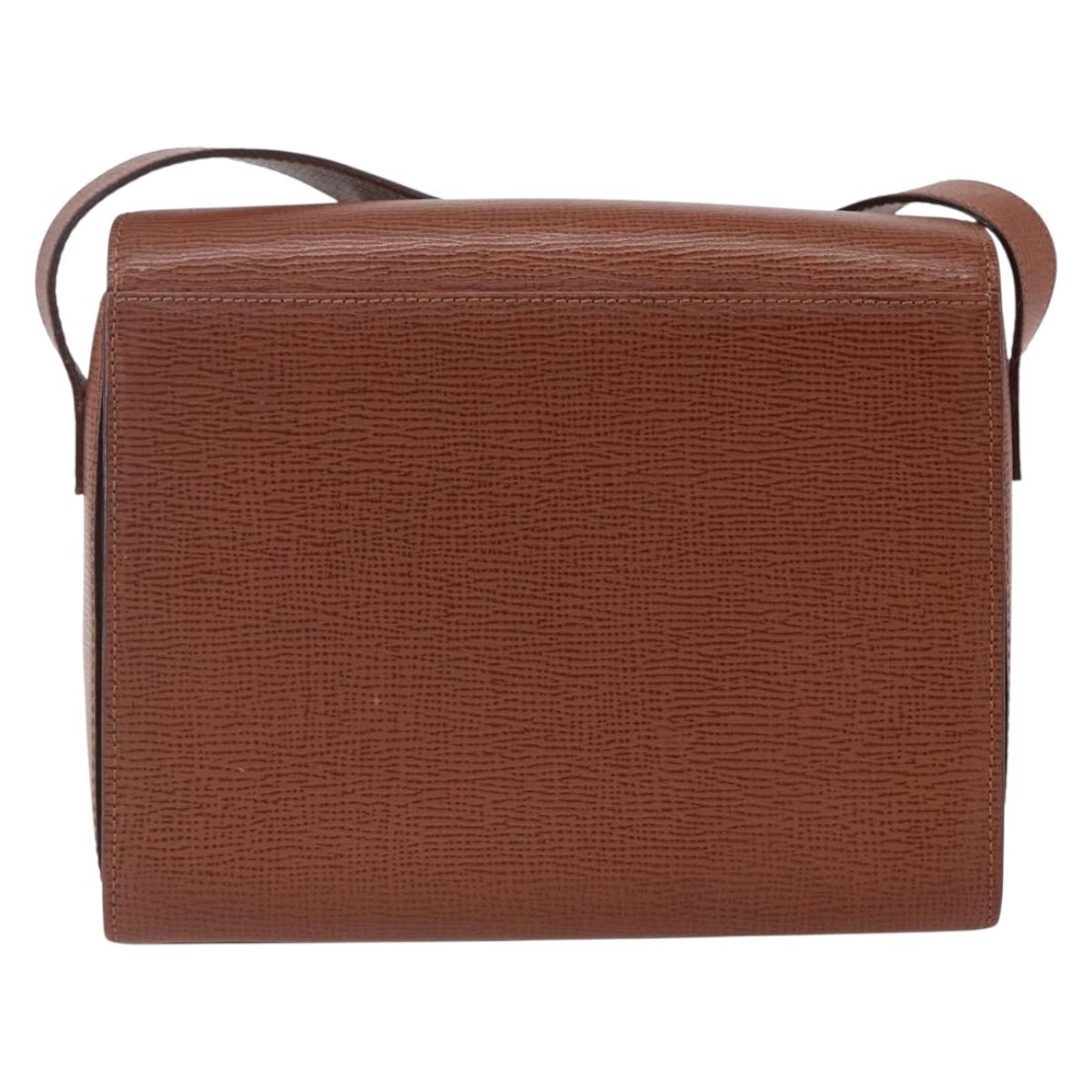 CELINE Circle Shoulder Bag Leather Brown Gold Auth 149092