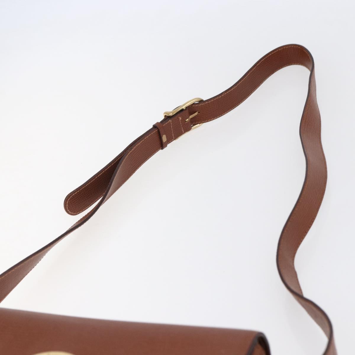 CELINE Circle Shoulder Bag Leather Brown Gold Auth 149092