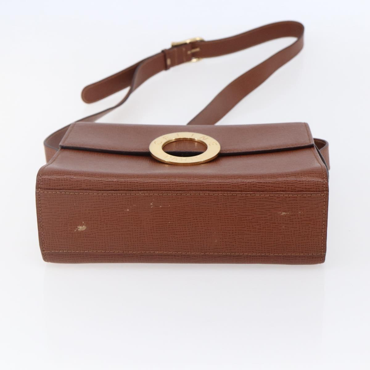 CELINE Circle Shoulder Bag Leather Brown Gold Auth 149092