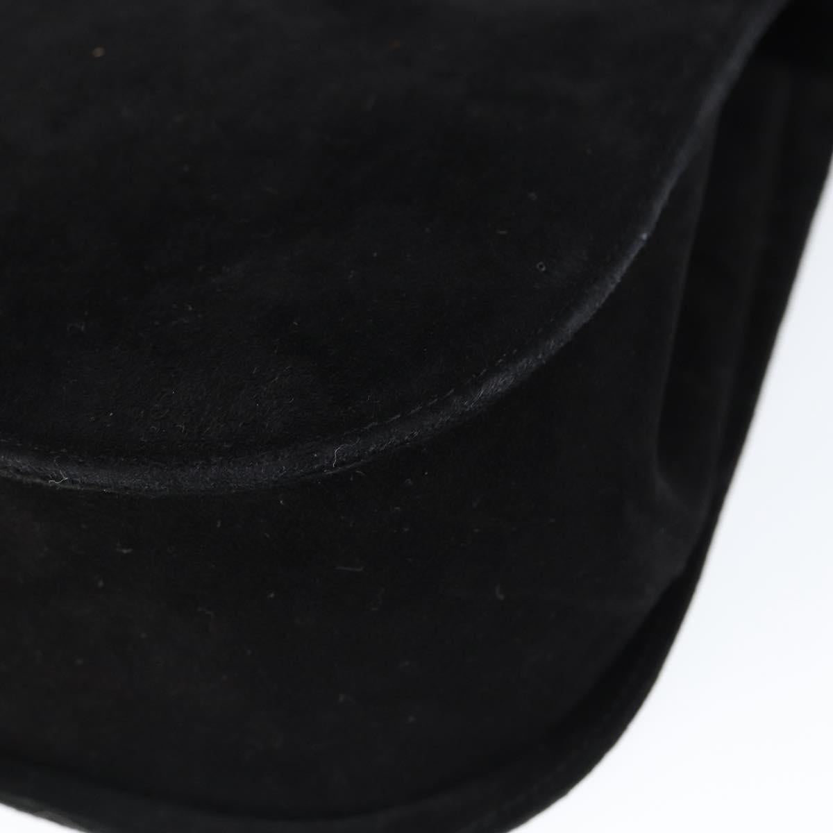 Salvatore Ferragamo Gancini Shoulder Bag Suede Black Gold Auth 149105