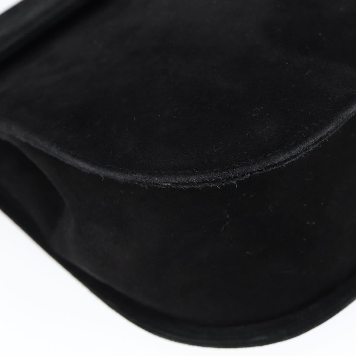 Salvatore Ferragamo Gancini Shoulder Bag Suede Black Gold Auth 149105