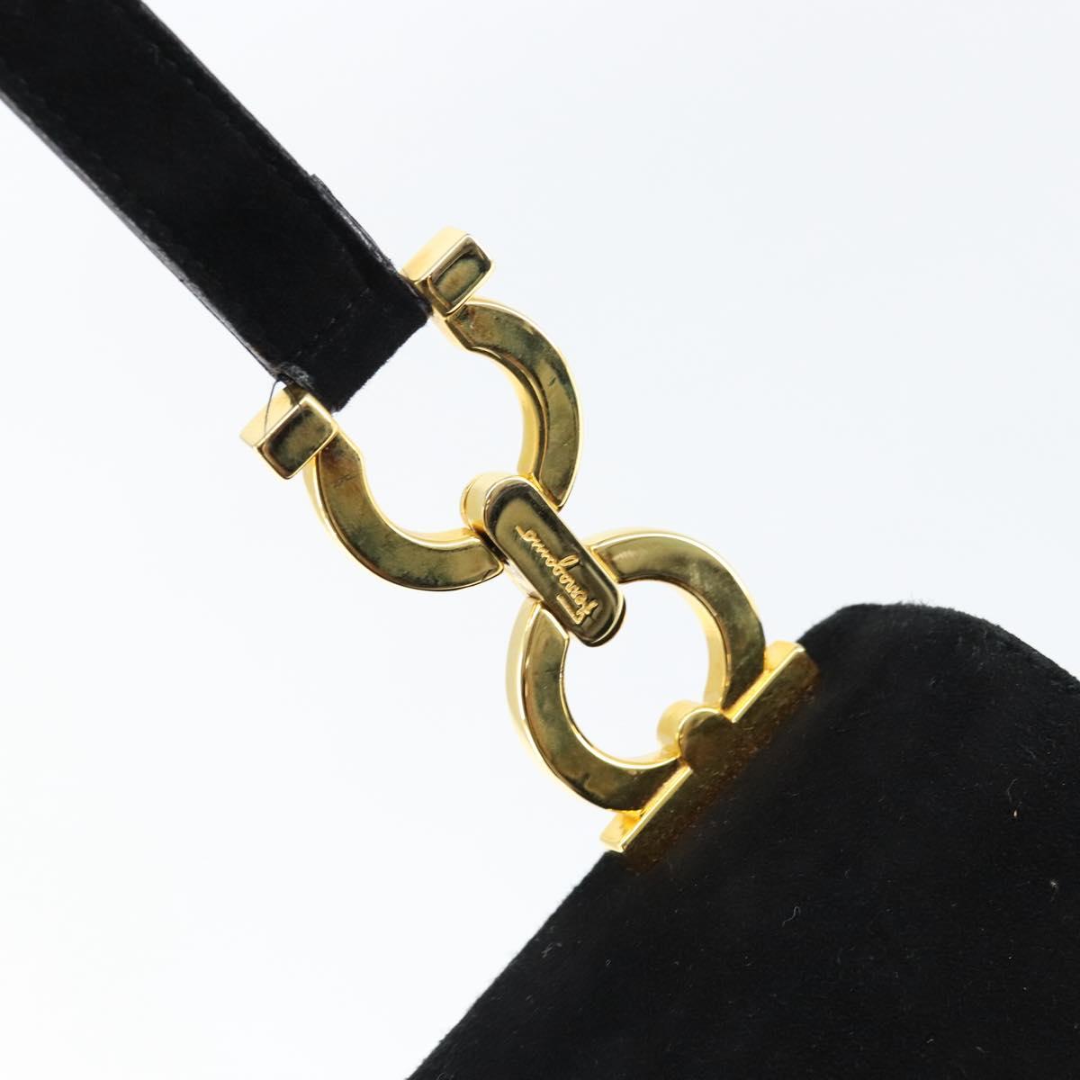 Salvatore Ferragamo Gancini Shoulder Bag Suede Black Gold Auth 149105