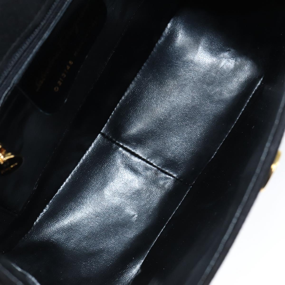Salvatore Ferragamo Gancini Shoulder Bag Suede Black Gold Auth 149105