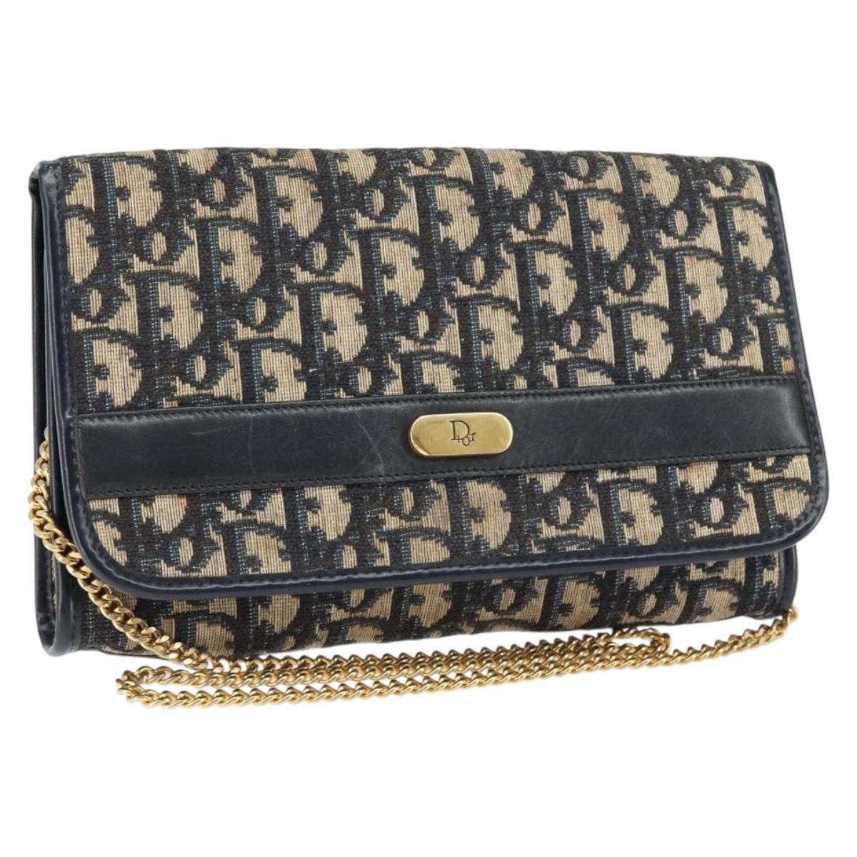 Christian Dior Trotter Canvas Chain Shoulder Bag Navy Auth 149106