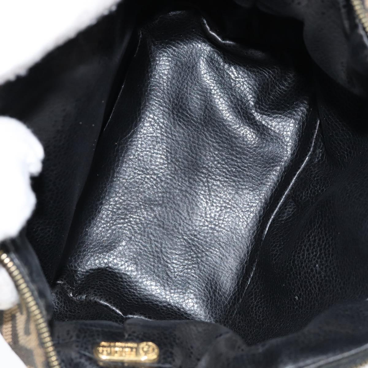 FENDI Zucca Canvas Vanity Hand Bag Black Brown Auth 149108