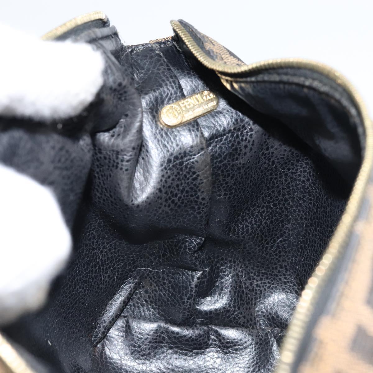 FENDI Zucca Canvas Vanity Hand Bag Black Brown Auth 149108