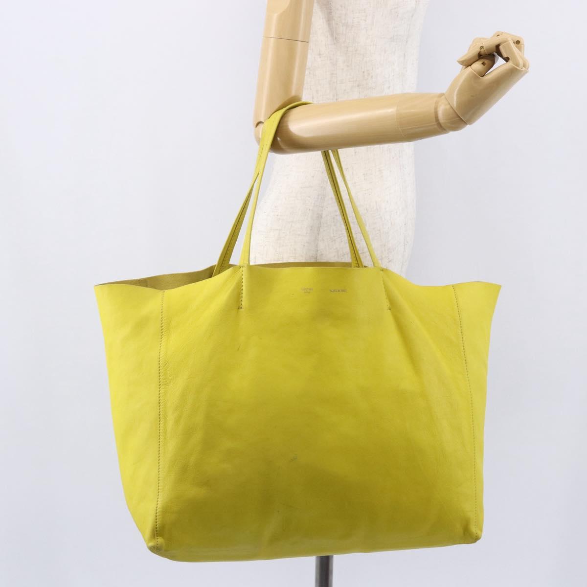 CELINE Horizontalkava Tote Bag Leather Yellow Gold Auth 149110
