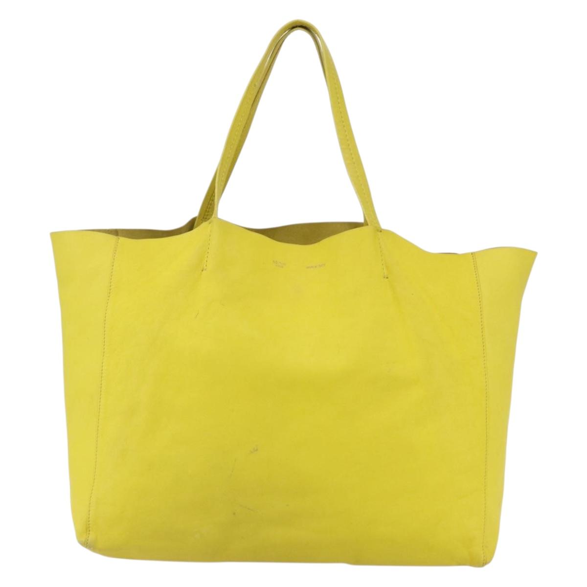 CELINE Horizontalkava Tote Bag Leather Yellow Gold Auth 149110