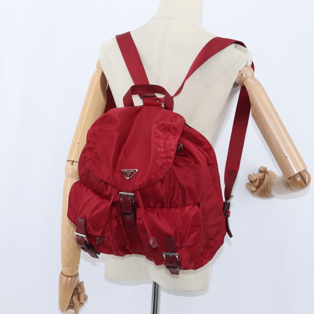 PRADA Backpack Nylon Red Silver Auth 149116