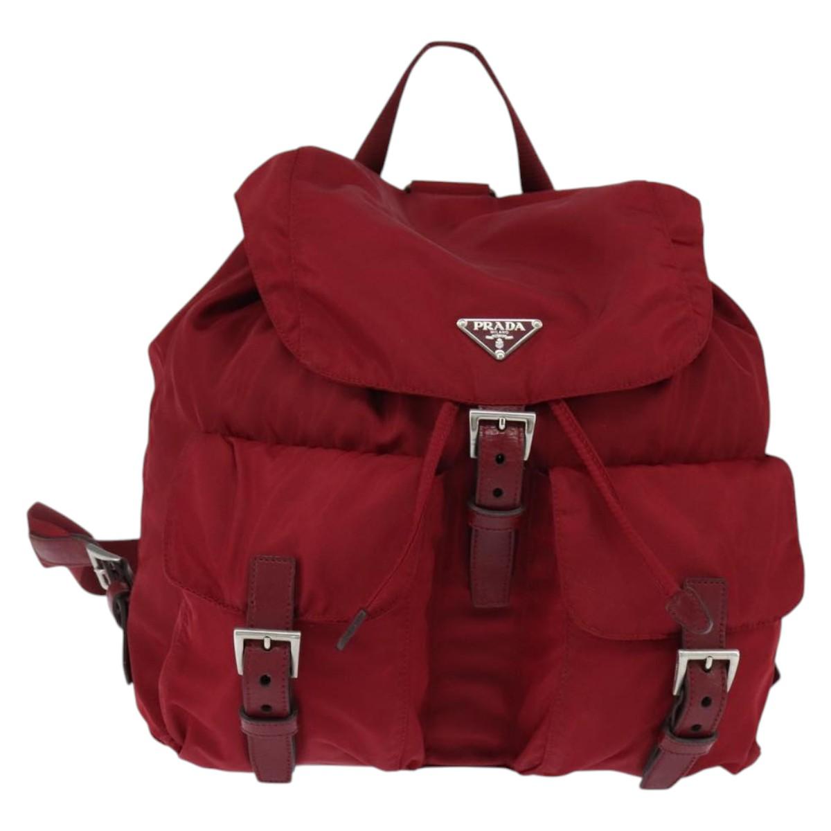 PRADA Backpack Nylon Red Silver Auth 149116