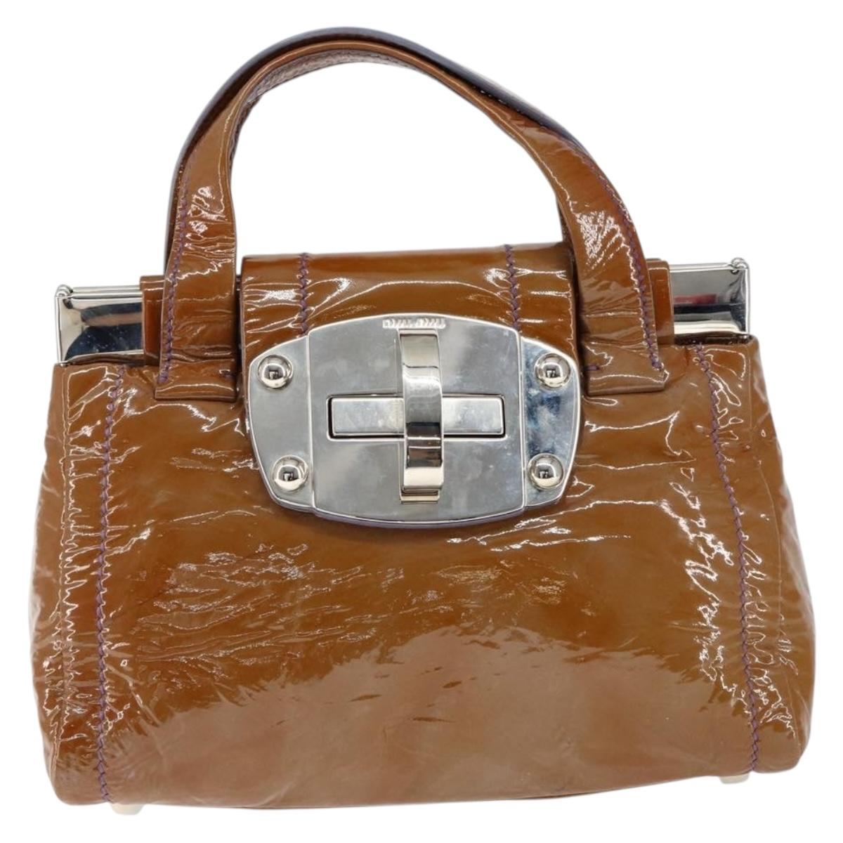 Miu Miu Hand Bag Enamel Brown Silver Auth 149117