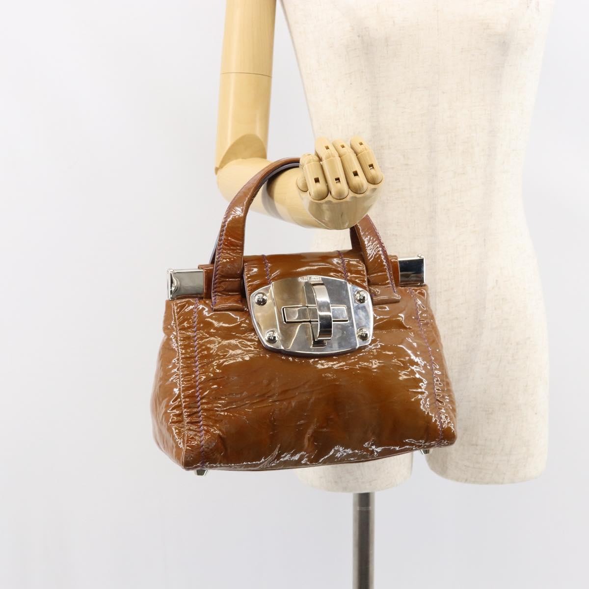 Miu Miu Hand Bag Enamel Brown Silver Auth 149117