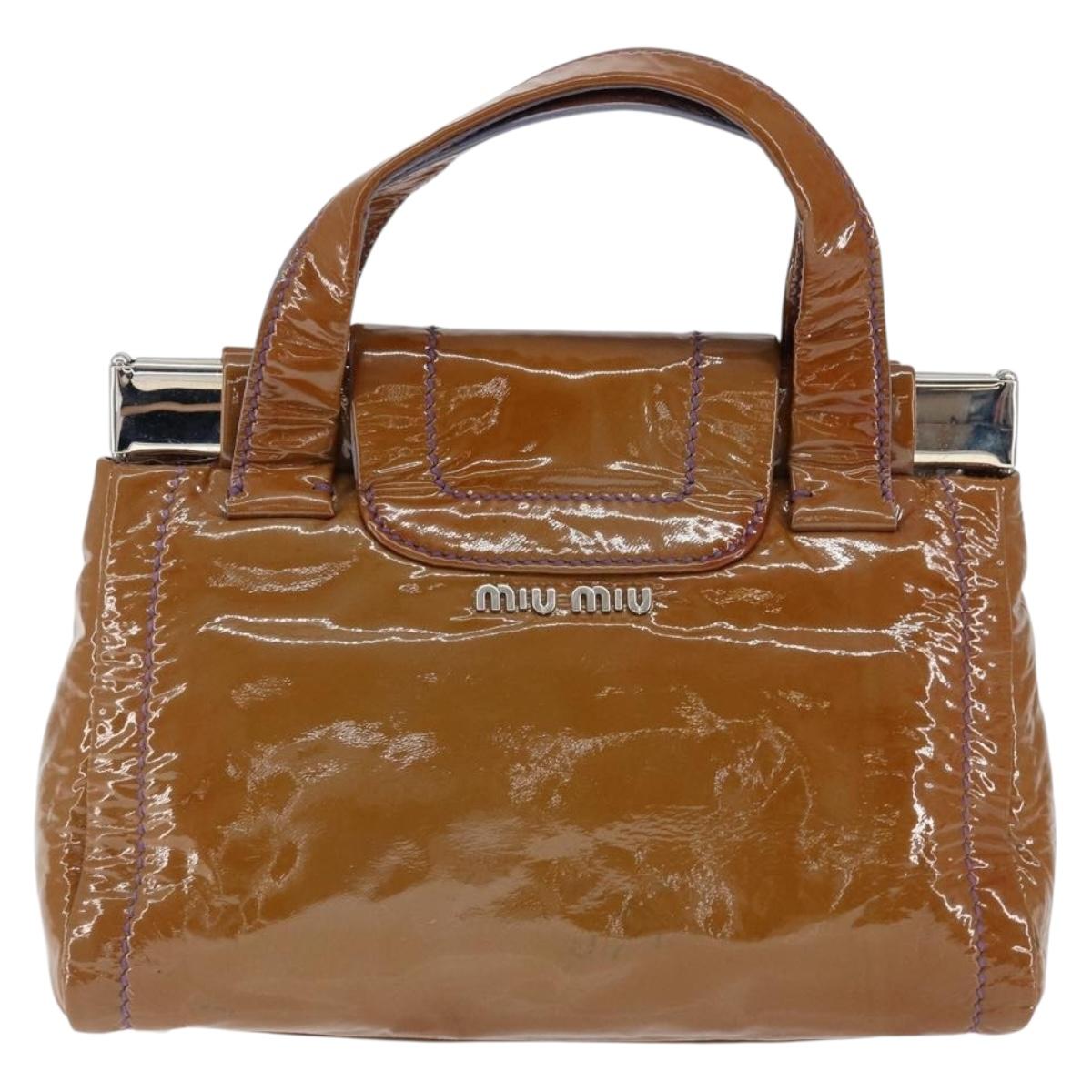 Miu Miu Hand Bag Enamel Brown Silver Auth 149117
