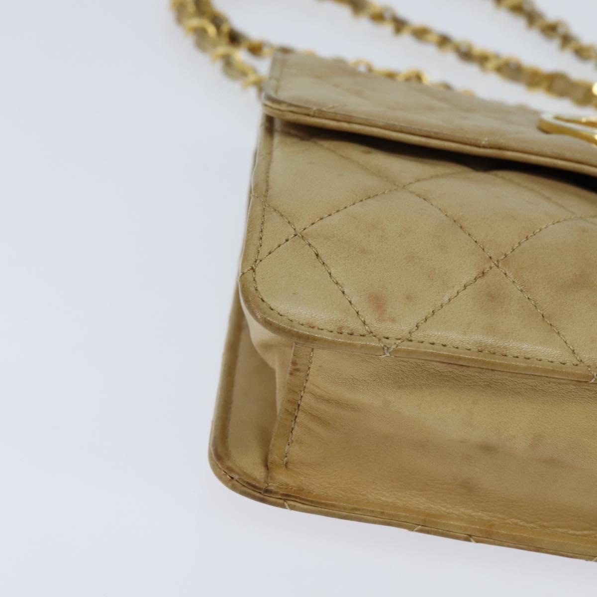 CHANEL Matelasse Chain Shoulder Bag Lamb Skin Beige Gold CC Auth 149120