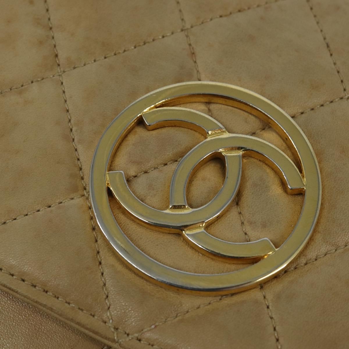 CHANEL Matelasse Chain Shoulder Bag Lamb Skin Beige Gold CC Auth 149120