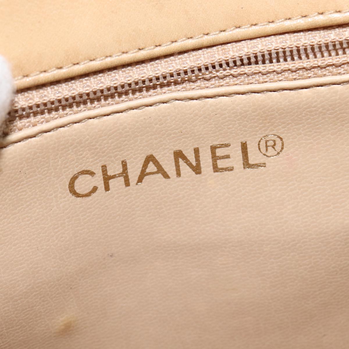 CHANEL Matelasse Chain Shoulder Bag Lamb Skin Beige Gold CC Auth 149120