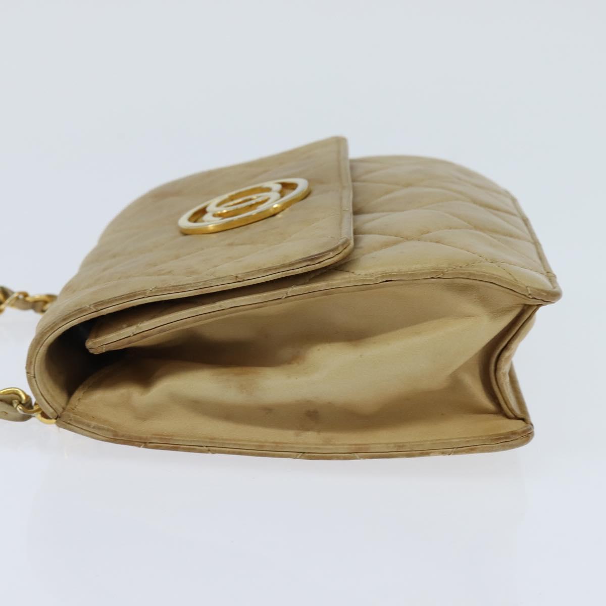 CHANEL Matelasse Chain Shoulder Bag Lamb Skin Beige Gold CC Auth 149120
