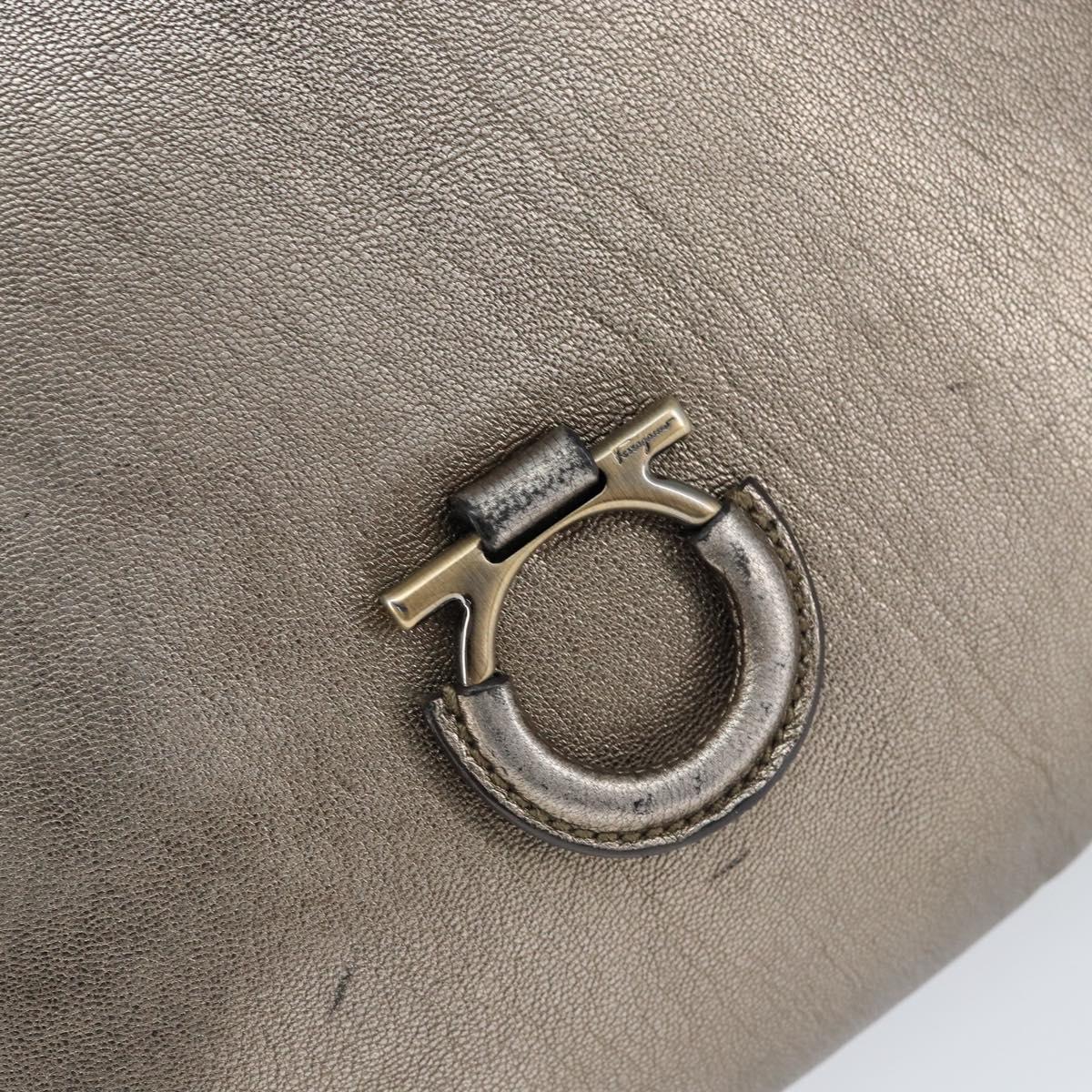 Salvatore Ferragamo Gancini Shoulder Bag Leather Silver Auth 149123