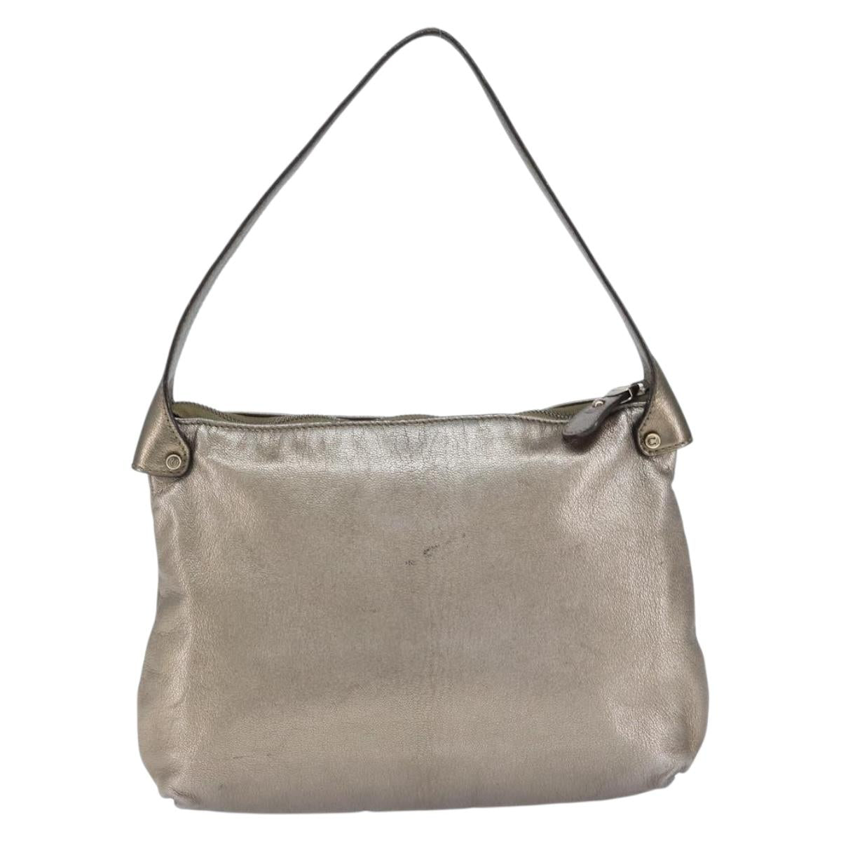 Salvatore Ferragamo Gancini Shoulder Bag Leather Silver Auth 149123