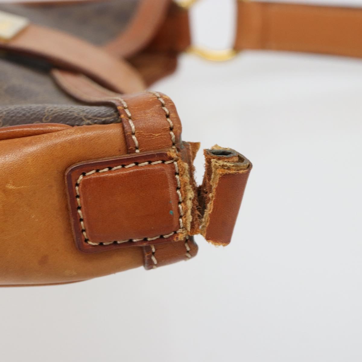 CELINE Macadam Canvas Shoulder Bag PVC Leather Brown Gold Auth 149126