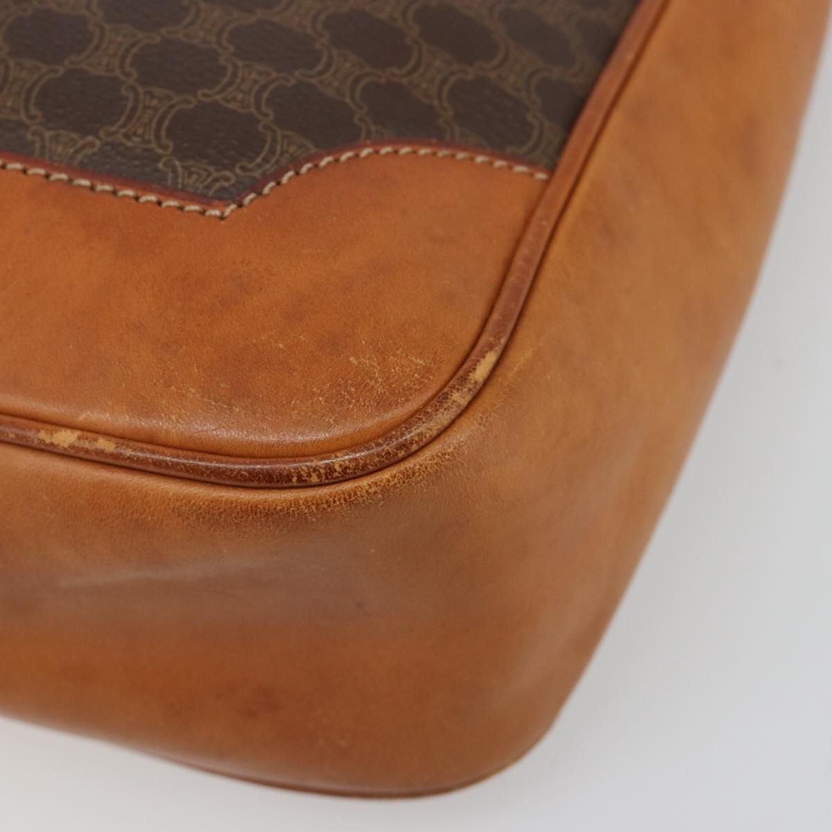 CELINE Macadam Canvas Shoulder Bag PVC Leather Brown Gold Auth 149126